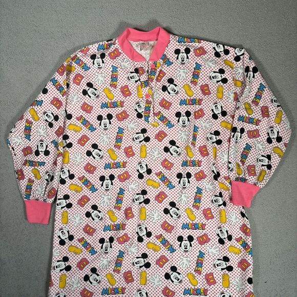 Vintage  80s Mickey Mouse Disney Unlimited Flannel Sleep Gown Shirt Long Sleeve - Picture 3 of 11